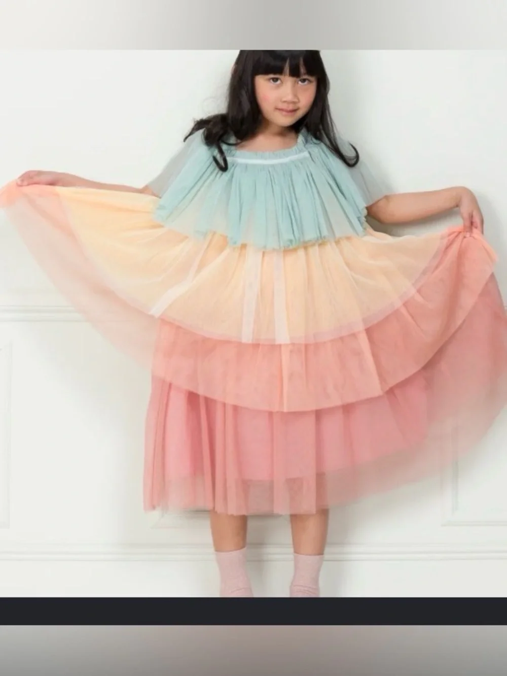 Meri Meri Rainbow Princess Dress - Mint, Yellow & Pink EUC Size 3-4